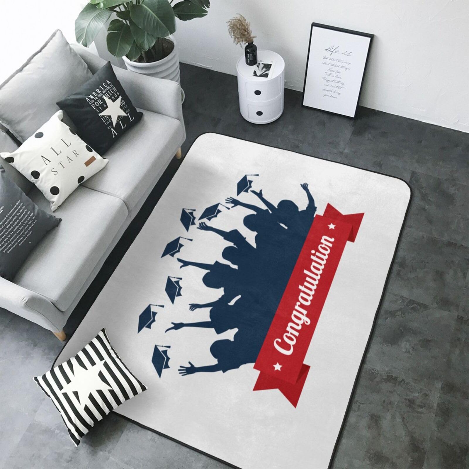 Tapis de salon Congratulation Graduate lavable et antidérapant de grand format 203x147 cm