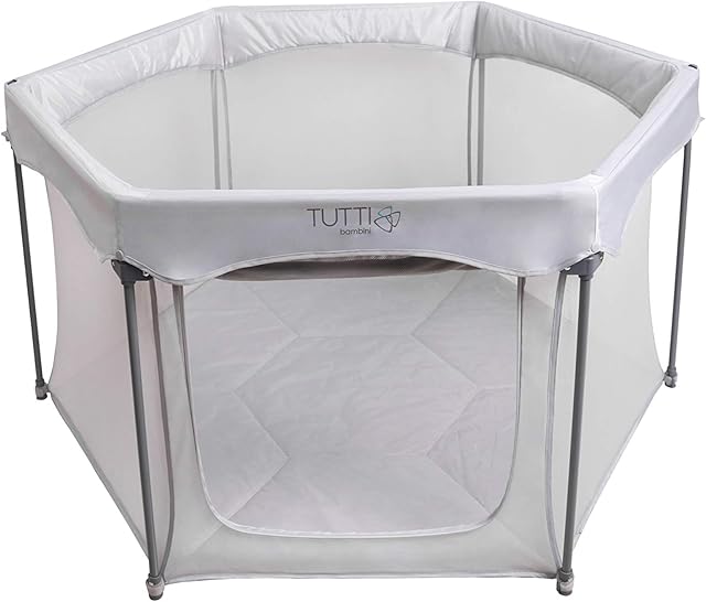 Play Pen and Ball Pit Indoor Childrens Play Area - Tutti Bambini Hexa Playpen for Toddlers and Babies Includes Travel Carry Case (Grey) 