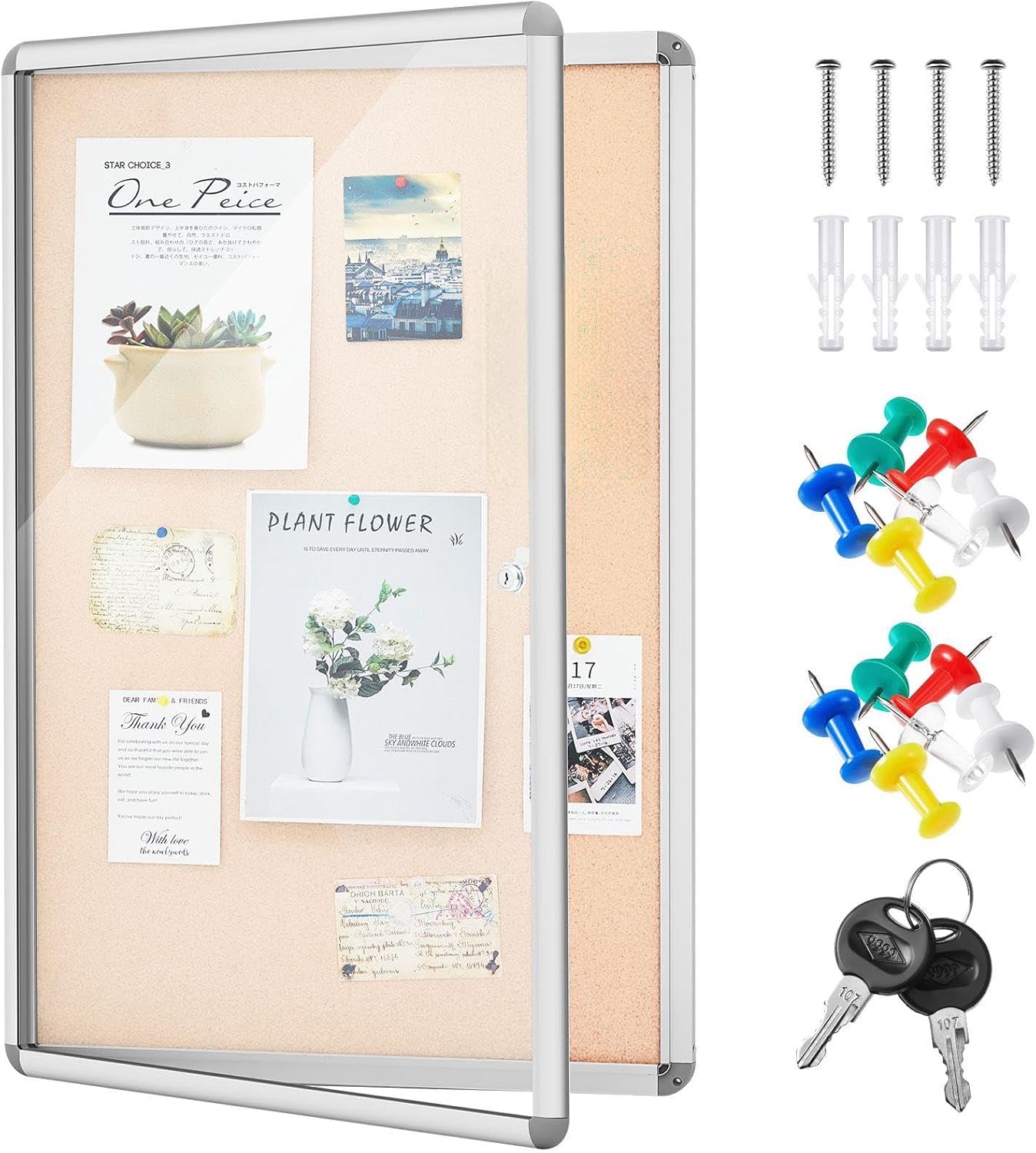 Geetery 36 x 48 Inch Enclosed Fabric Bulletin Board Tamperproof Lockable Noticeboard Fabric&Aluminium Frame Display Cases Wall-Mounted Display Case for School, Office - Secure,Durable Design(Beige)