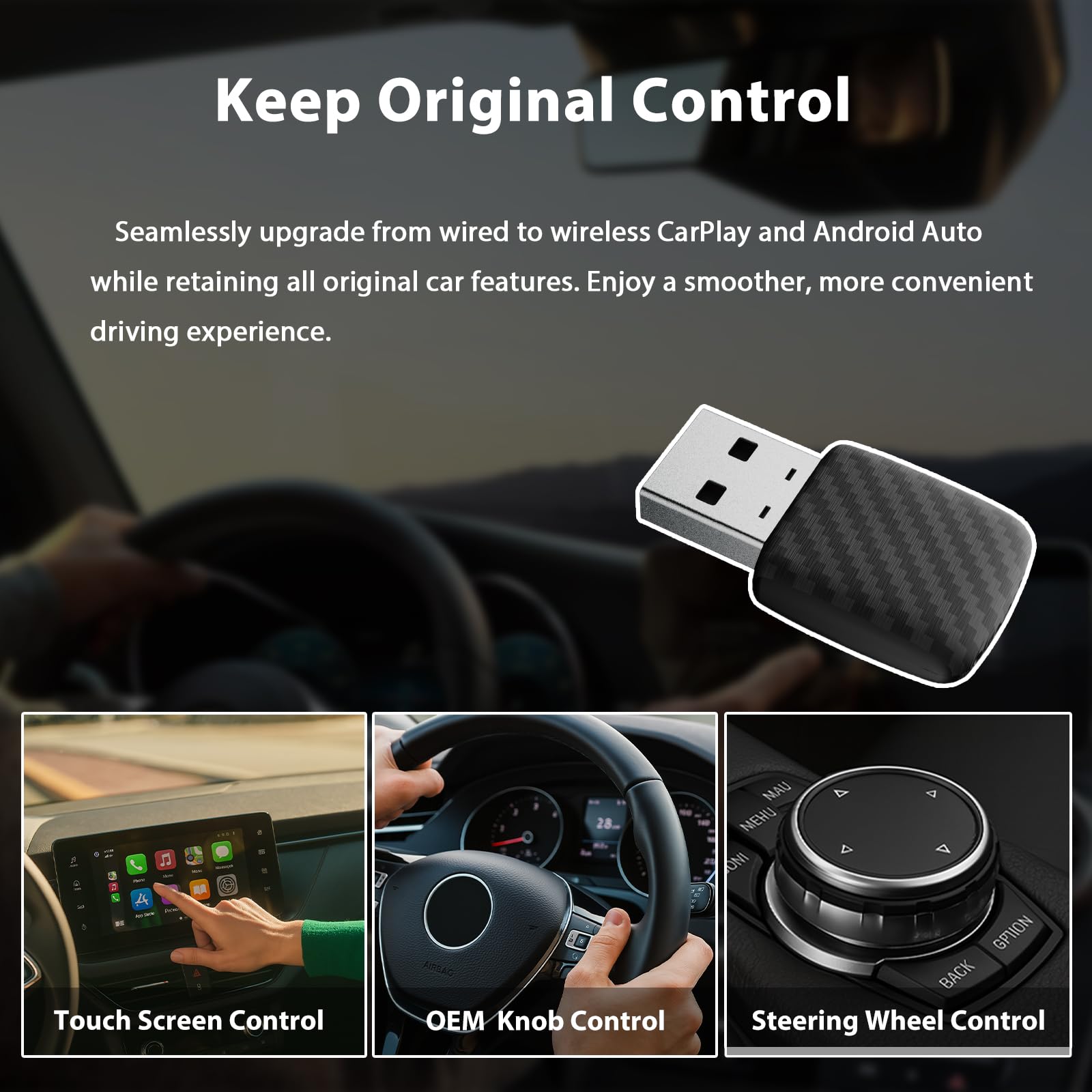 Mini adattatore wireless CarPlay, grigio argento – Adattatore wireless compatto per auto per Android Auto, connessione automatica rapida, aggiornamento CarPlay cablato a wireless 2026 (A28)
