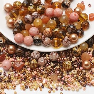 VIVP Coffee Assorted Beads for Jewelry Making Mix Crystal Glass Round Beads Acrylic Natural Stone Beads Pearl Beads Pony Beads Spacer Beads for DIY Crafts