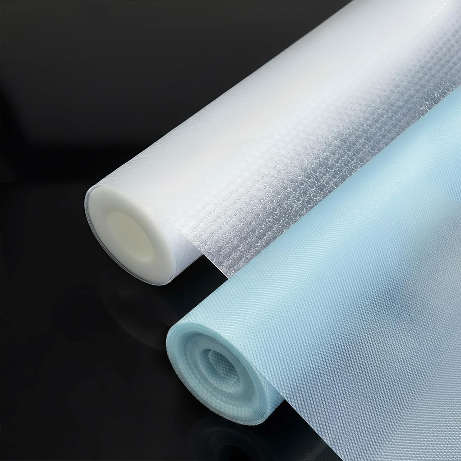 2 Rolls Shelf Liners for Cabinets (24"x196" 1 Pack Blue,12"x196" 1 Pack Clear), 100% EVA Waterproof Kitchen Drawer Liner, Shelf Liners for Kitchen Cabinets Non-Adhesive