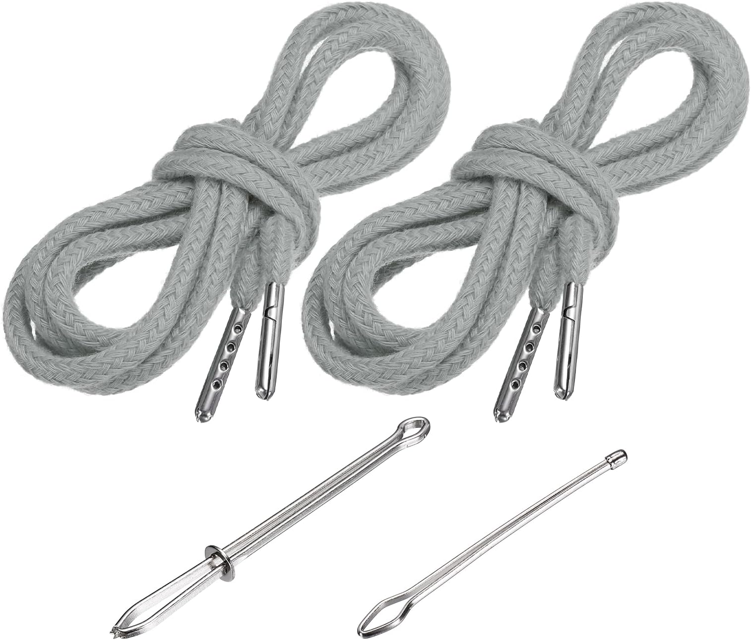 PATIKIL Drawstring Cords 130cm / 51 Inch, 2pcs Replacement Draw Strings with 2pcs Easy Threaders for Shorts Pants Jackets Coats Sweatpants Hoodie, Grey