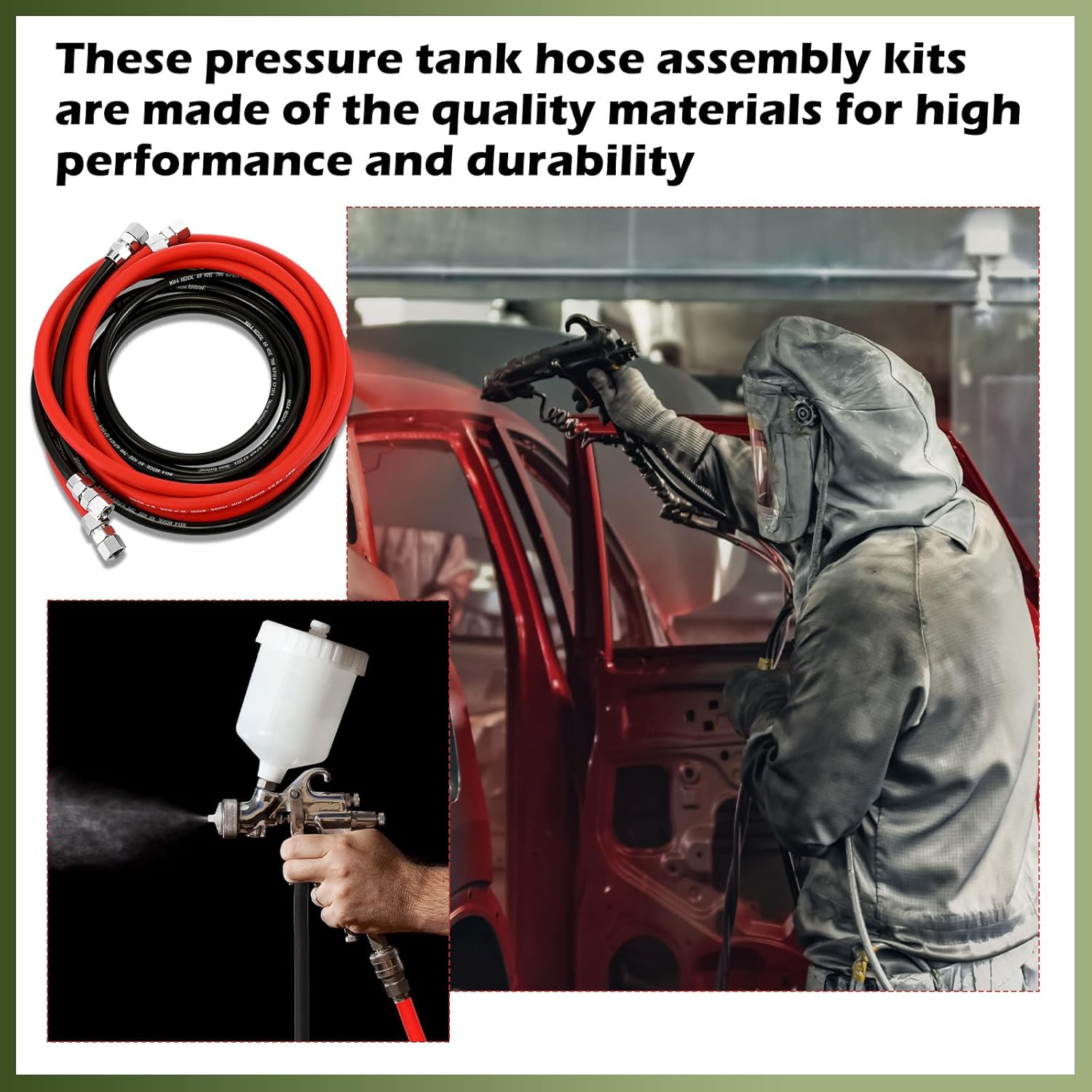 Frienda 2 Pcs 12 ft Air and Fluid Hose Assemblies Kit with Fittings Heavy Duty 5/16 ID 3/8 Nps Air and 1/4 ID 1/4 Nps Fluid Hose for Spray Guns Paint Canisters Auto Paint Pressure Pot