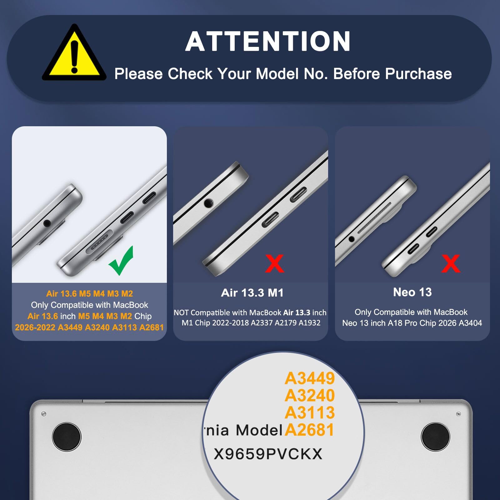 MOSISO Coque Compatible MacBook Air 13 Pouces M5 2026 M4 2025 M3 M2 2024-2022, Coque Rigide 13,6" A3449 A3240 A3113 A2681 Touch ID Film Clavier Cristal Clair