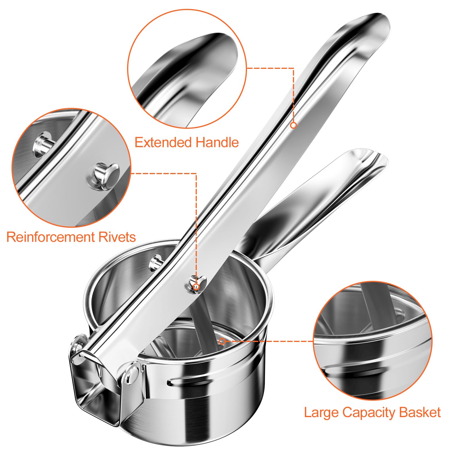Brevanza Smasher, Pasta Fresca Prensa Colador, Acero Inoxidable Corta Pure de Patatas Machacador, Aplastador Chafador Máquina Potato Masher Molde de Puré de Verduras Cocidas Pasapurés