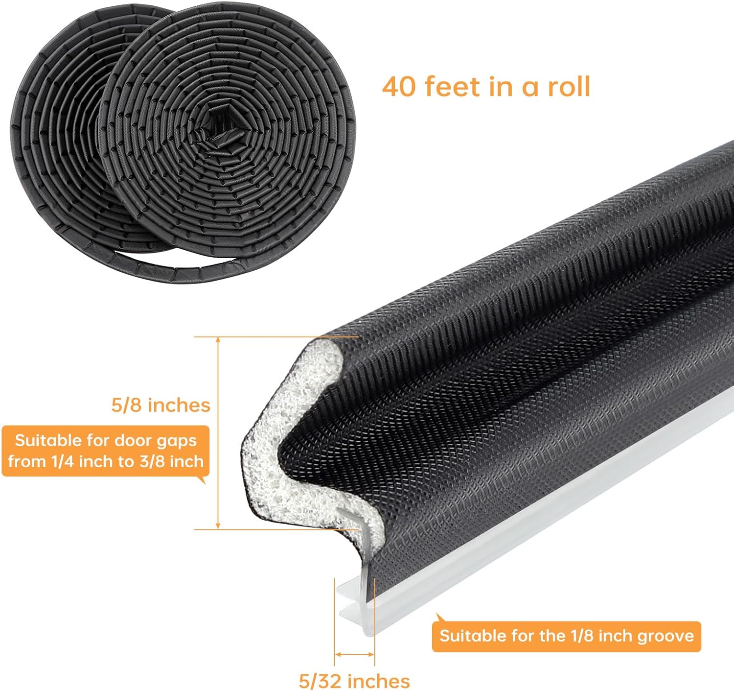 2 Pack 20 Feet Extra Thick Door Weather Stripping, Flycoco Black Replacement Weather Stripping Door Seal, Soundproof Door Seals for Exterior Doors Easy Install Frame V Shaped Block Cold Air Light
