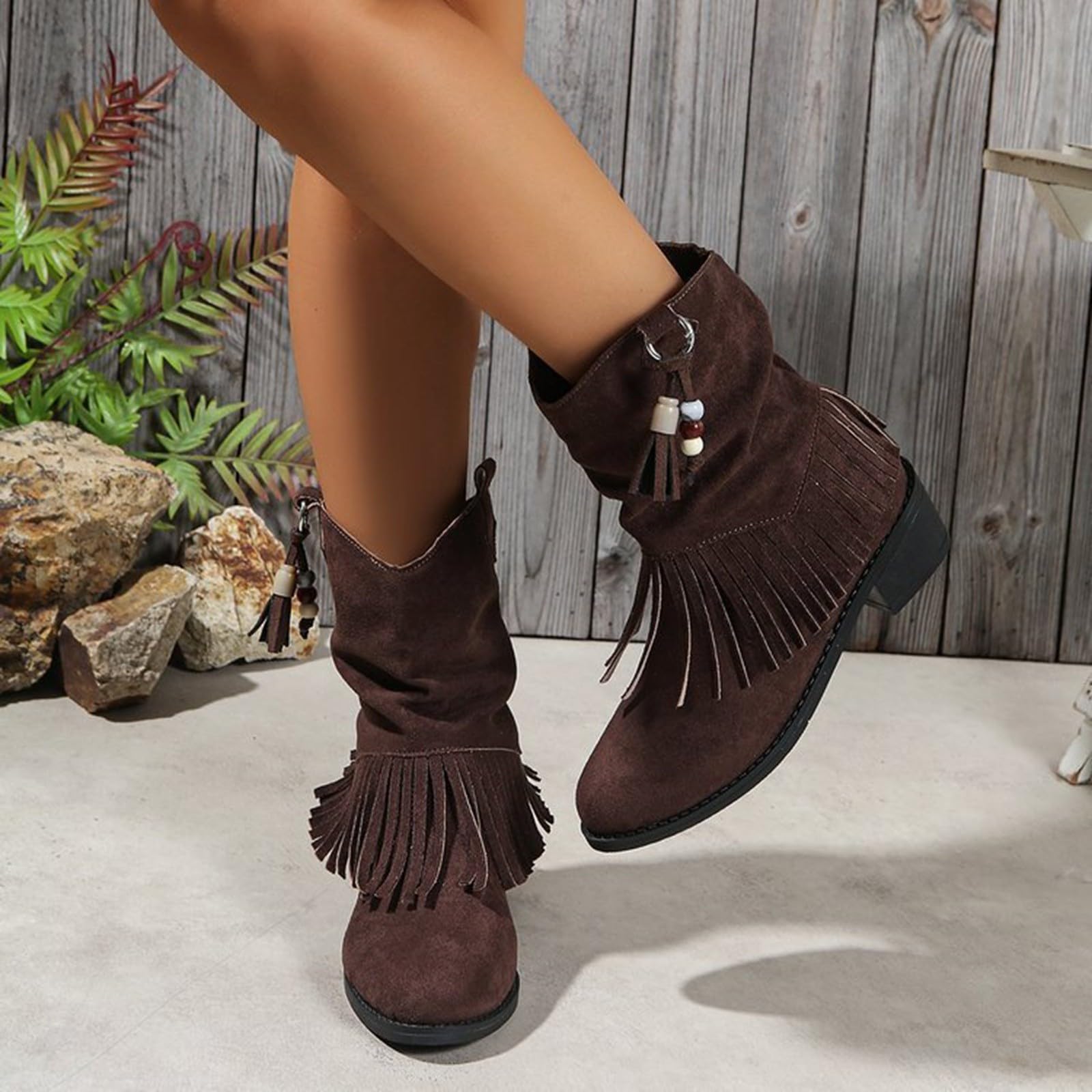 Generisch Cowboystiefel Damen, Cowboy Stiefel Damen mit Fransen Cowgirl Kostüm Wildleder Cowboy Boots Festival Westernstiefel Hippie Stiefel Schuhe Western-Party Karneval Kostüme