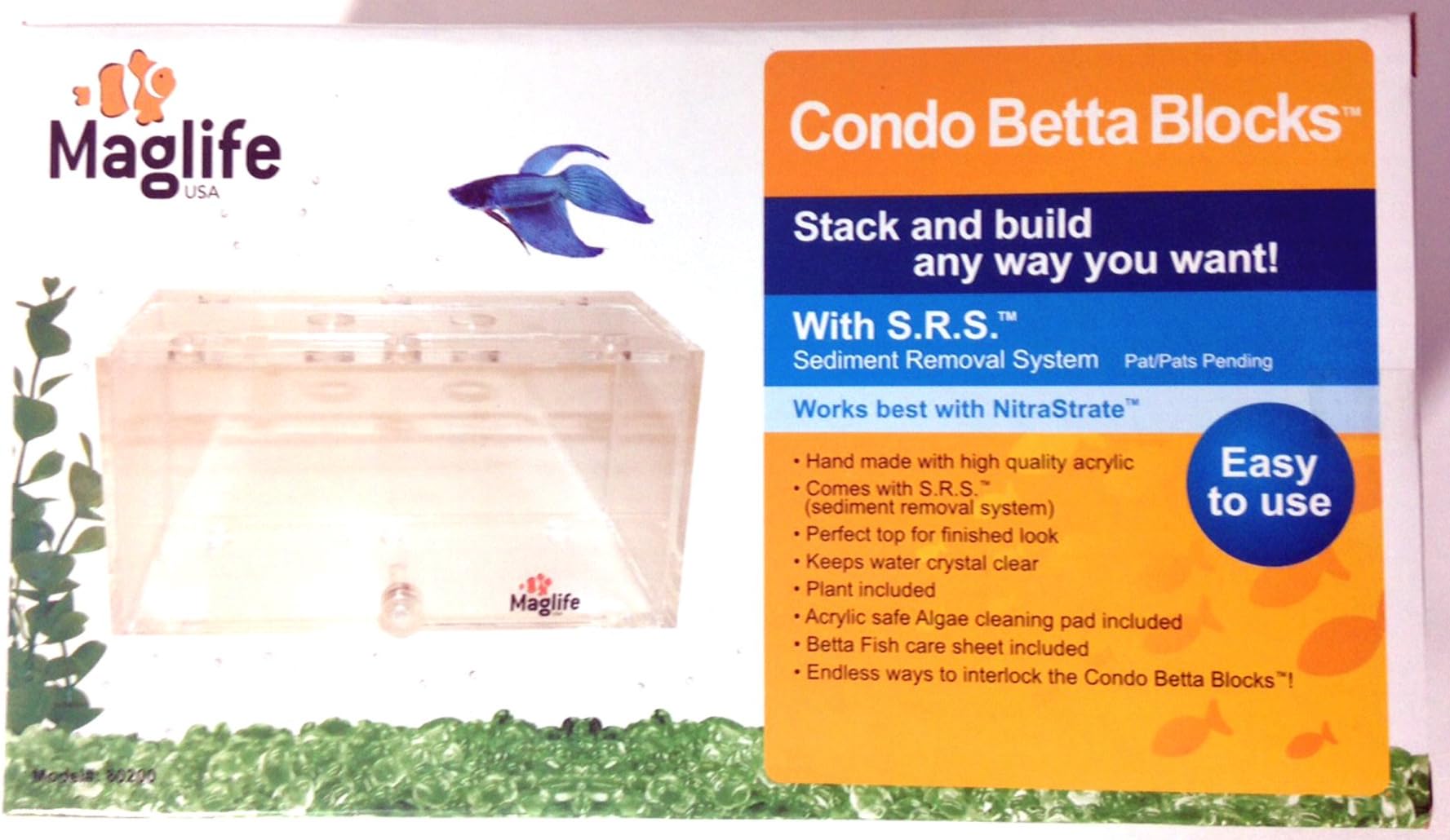 AMX80200 AMX Acrylic Condo Betta Block Aquarium with Sediment Removal System, Clear