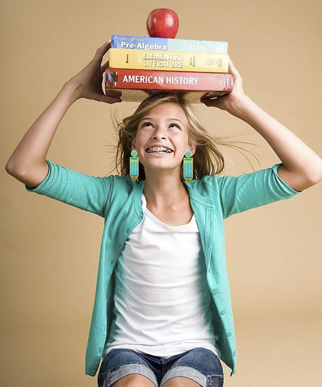 Beaded Pencil Earrings Teacher Earrings for Women Handmade Funny Pencil Drop Dangle Earrings for Teachers Appreciation Day Back to School Creative Jewelry Gifts - Image 5