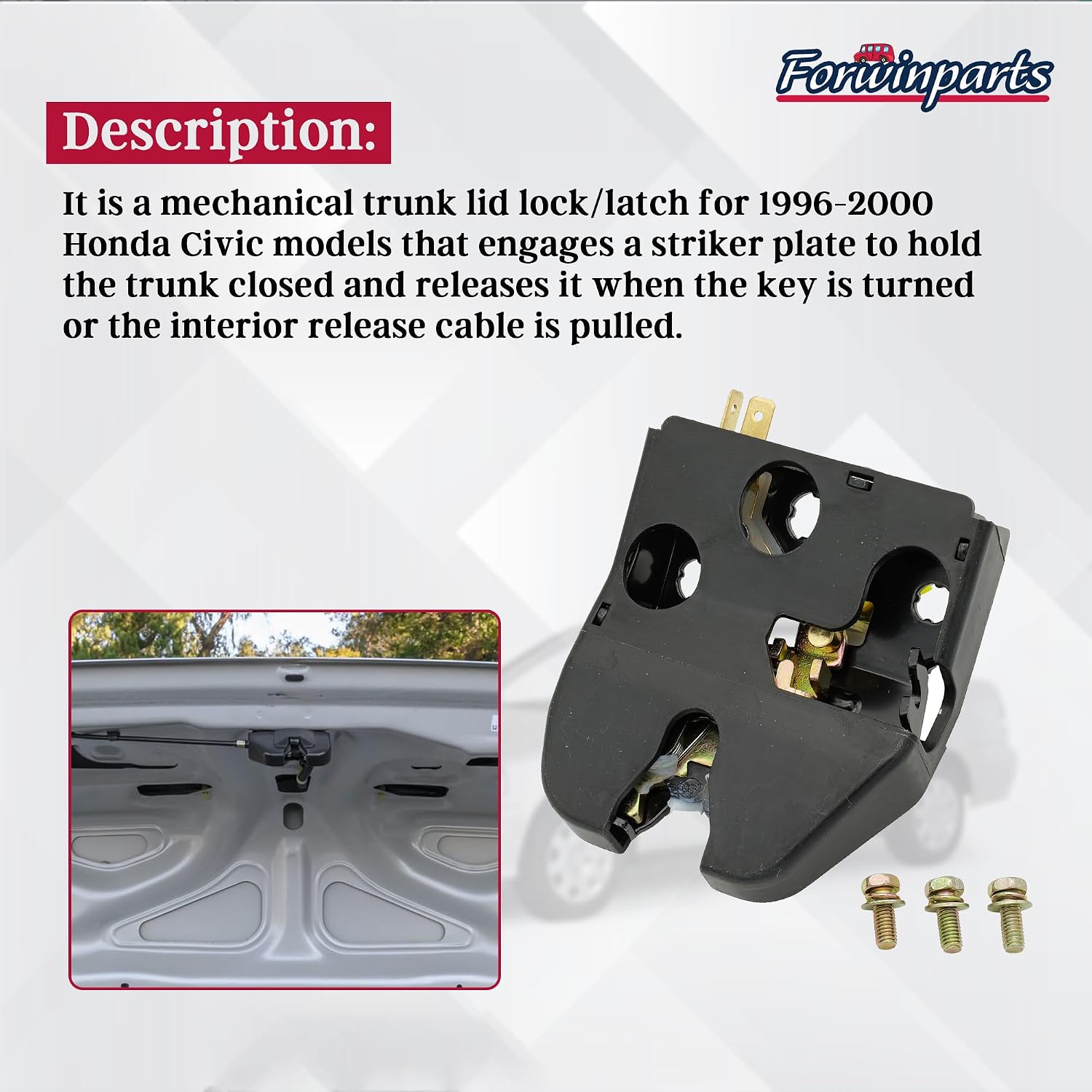 Forwinparts Trunk Latch Lid Lock Assembly 74851-S01-A01 for Honda Civic 1996 1997 1998 1999 2000 74851S01A01