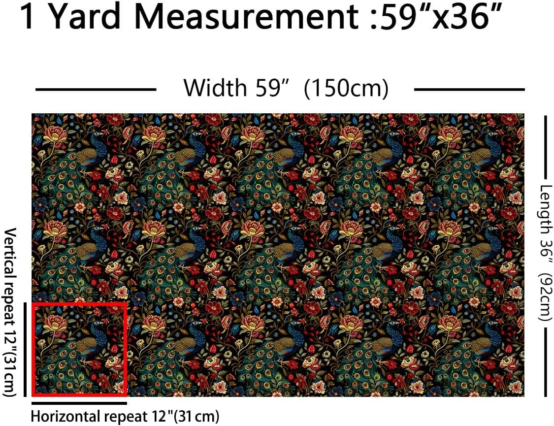 Feelyou Peacock Floral Decorative Waterproof Garden Bird Theme Fabric by The Yard - 3 Yards Luxury Flower Fabric for Chair Upholstery