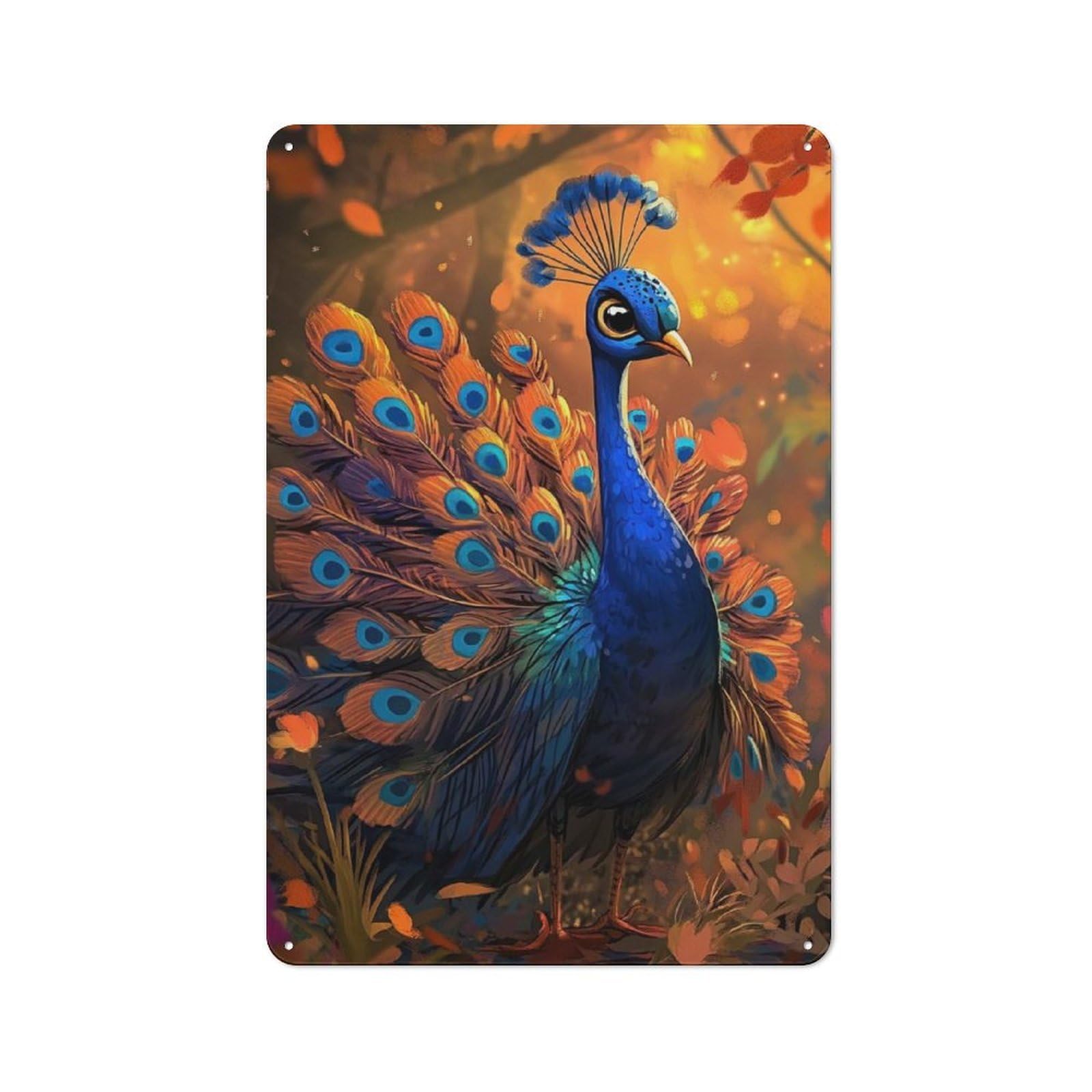 Junmoney Peacock With Spread Feathers Vintage Tin Sign 30X20cm With For Man Cave Or Games Room, For Games Room Collectors