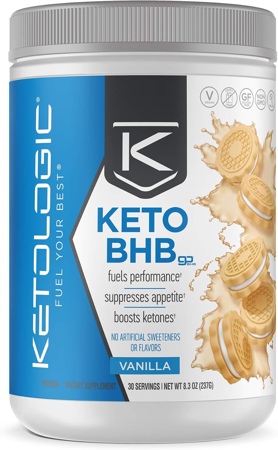 KetoLogic Keto BHB - Exogenous Ketones Supplement | Supports Ketosis & Weight Management, Increases Energy & Focus | Low Carb, Electrolytes, Beta-Hydroxybutyrate BHB Salts | Vanilla - 30 Servings
