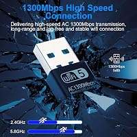 Aigital USB WiFi Adapter 1300Mbps Dual Band 2.4GHz/5.8GHz Vezeték Nélküli Hálózati Vevő PC/Laptop Windows 11/10/8/7/XP és Mac OS Kompatibili 3
