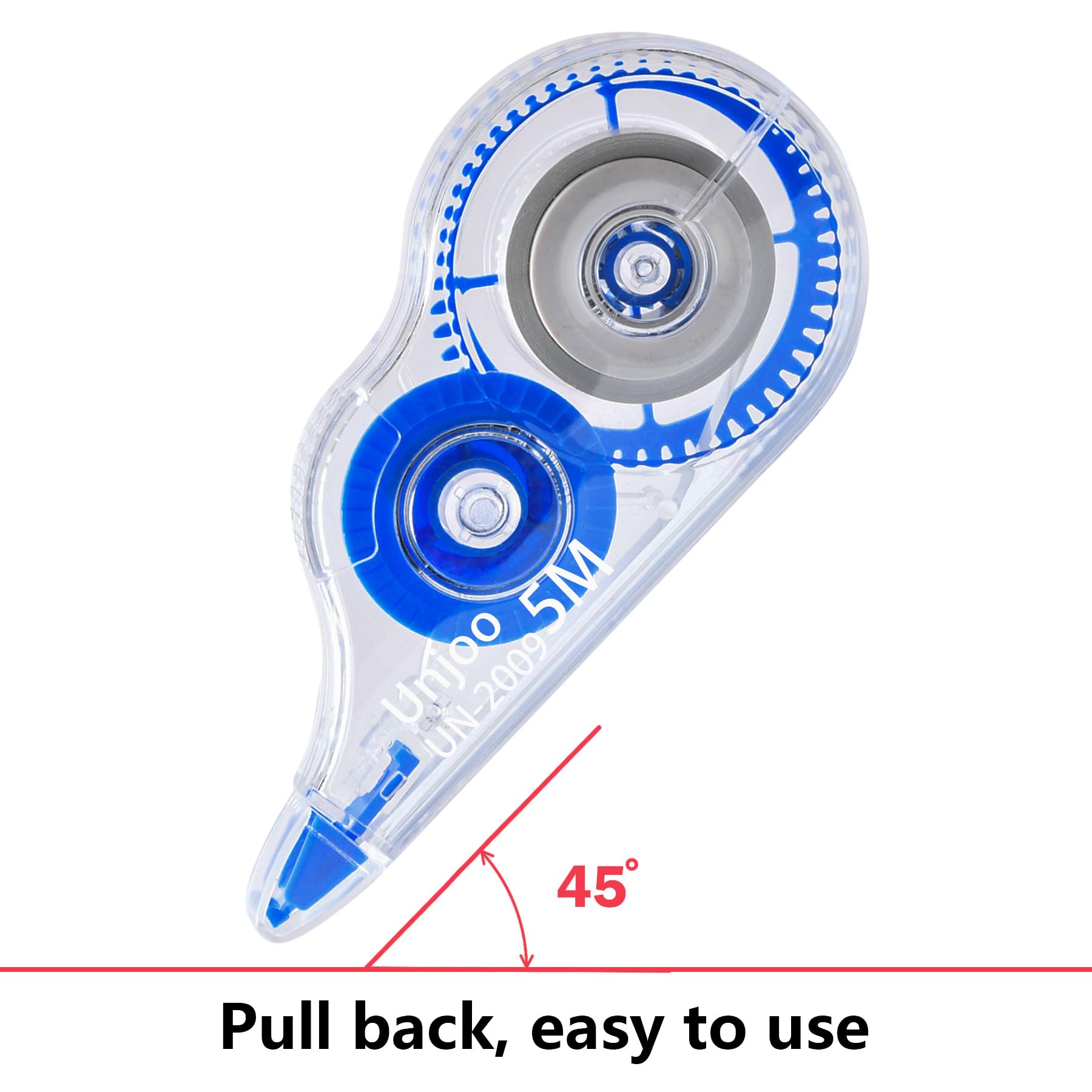 Unjoo Cinta correctora blanca, aplicador fácil de usar para correcciones instantáneas, escritura incorrecta en cualquier momento, para la escuela, la oficina (paquete de 12, 5 m x 0.2 pulgadas, azul)