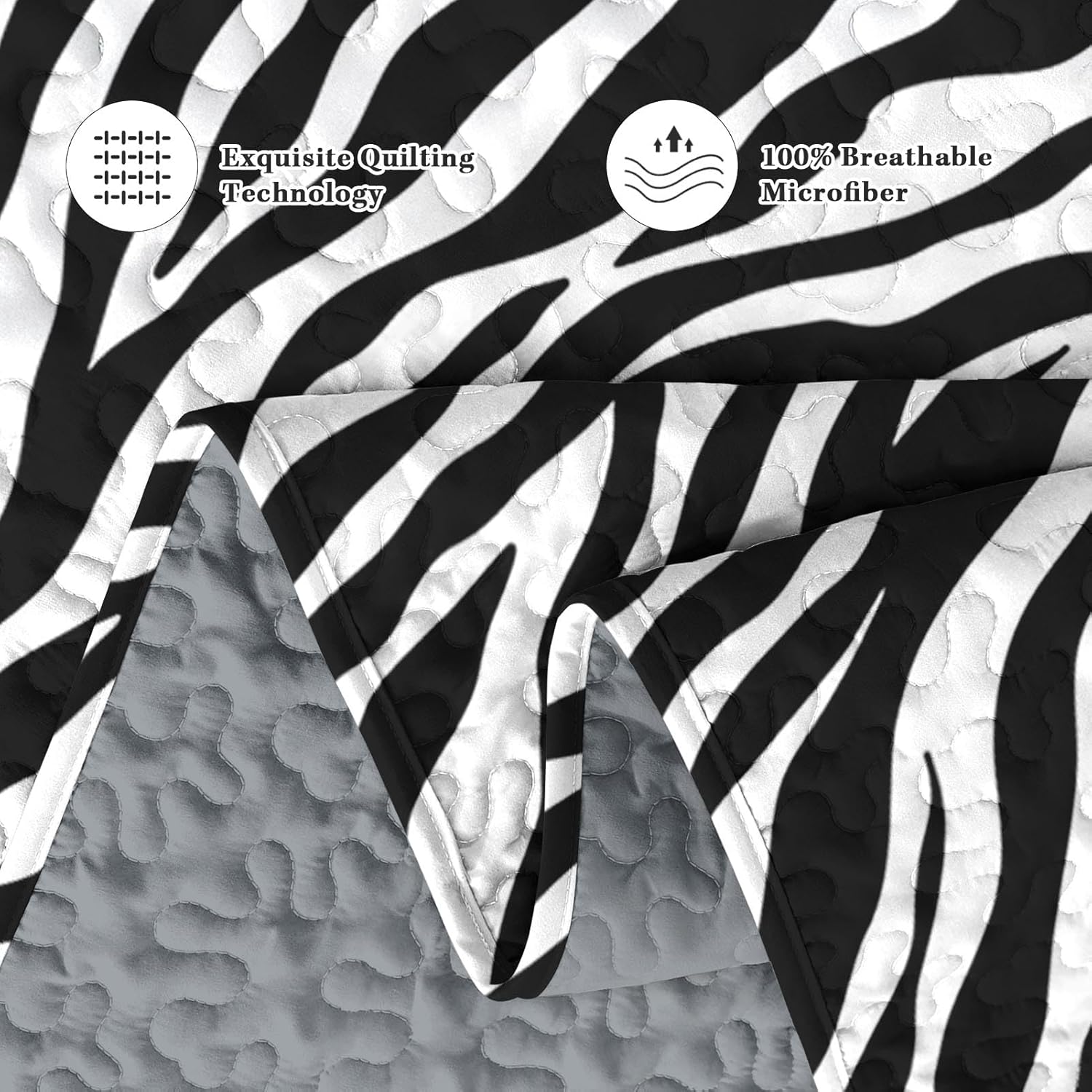 Quilt Set Full/Queen Size, Zebra Stripe Animal 3 Pcs Soft Bed Cover Bedding Set for Kids and Adults, Black White Lightweight Bedspread Coverlet with Pillow Sham for All Season