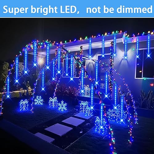 Miniatura 6 de Luces de carámbano de Navidad azules para exteriores 40 tubos (equivalente a 5 juegos de 8 tubos), luces de lluvia de meteoritos  Decoraciones de