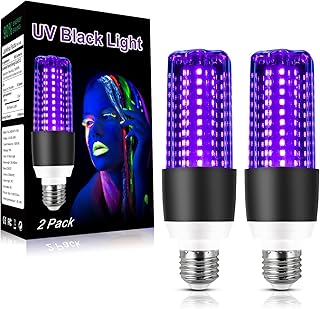 LED Black Light Bulb 15W UV Blacklight 100W Replacement 120V E26 Base, UVA Level 395-400nm Glow in The Dark for Body Pain, Blacklights Party, Halloween Decoration，2 Pack