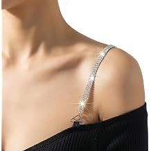 2PCS Rhinestone Bra Straps, Bling Silver Bras Straps Replacement for Women, Detachable Crystal Chain Bra for Strapless Backless Dress, Adjustable Crystal Lingerie Chain