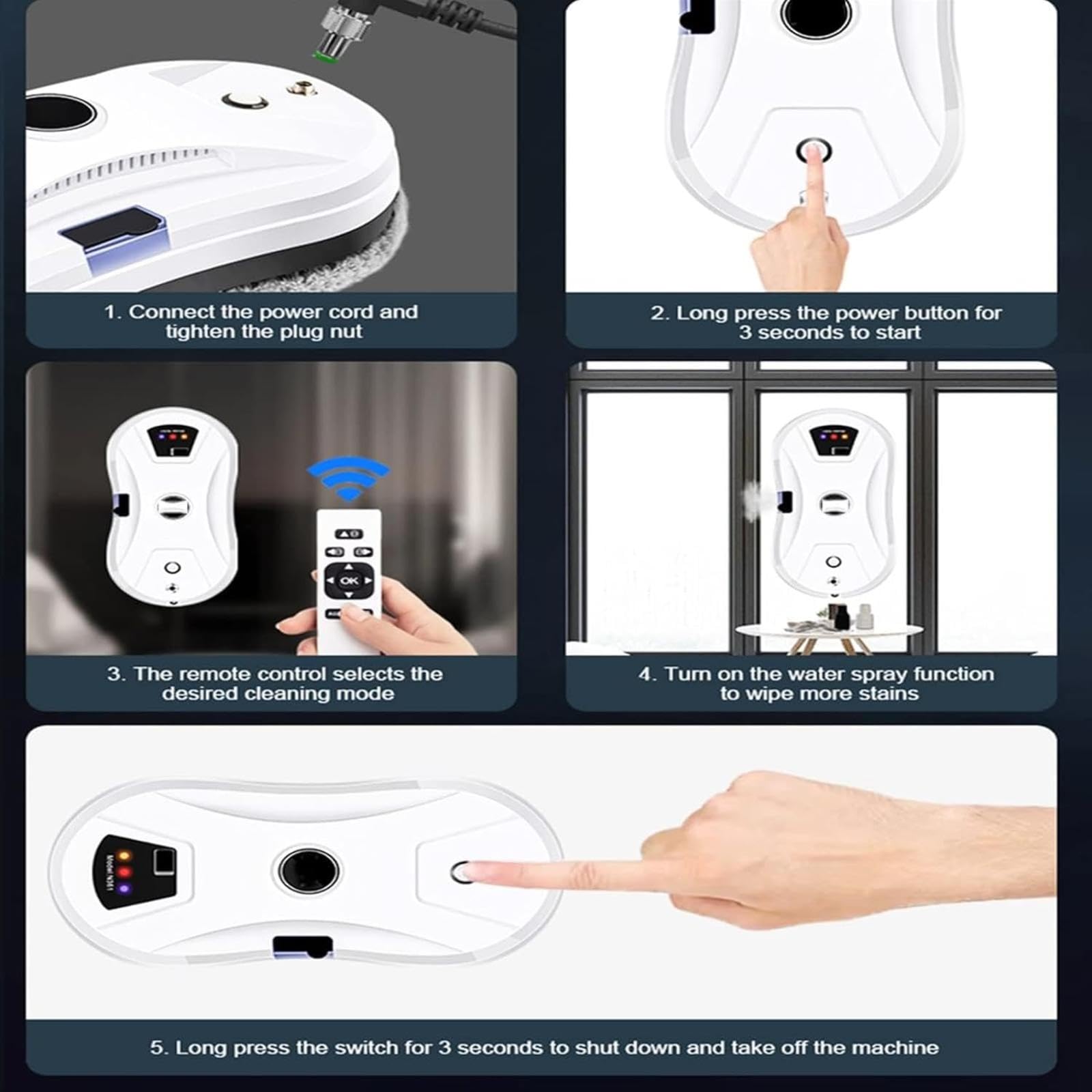 Robot limpiador de ventanas, aspiradora inteligente con spray de agua automático, robot de limpieza de vidrio con control remoto