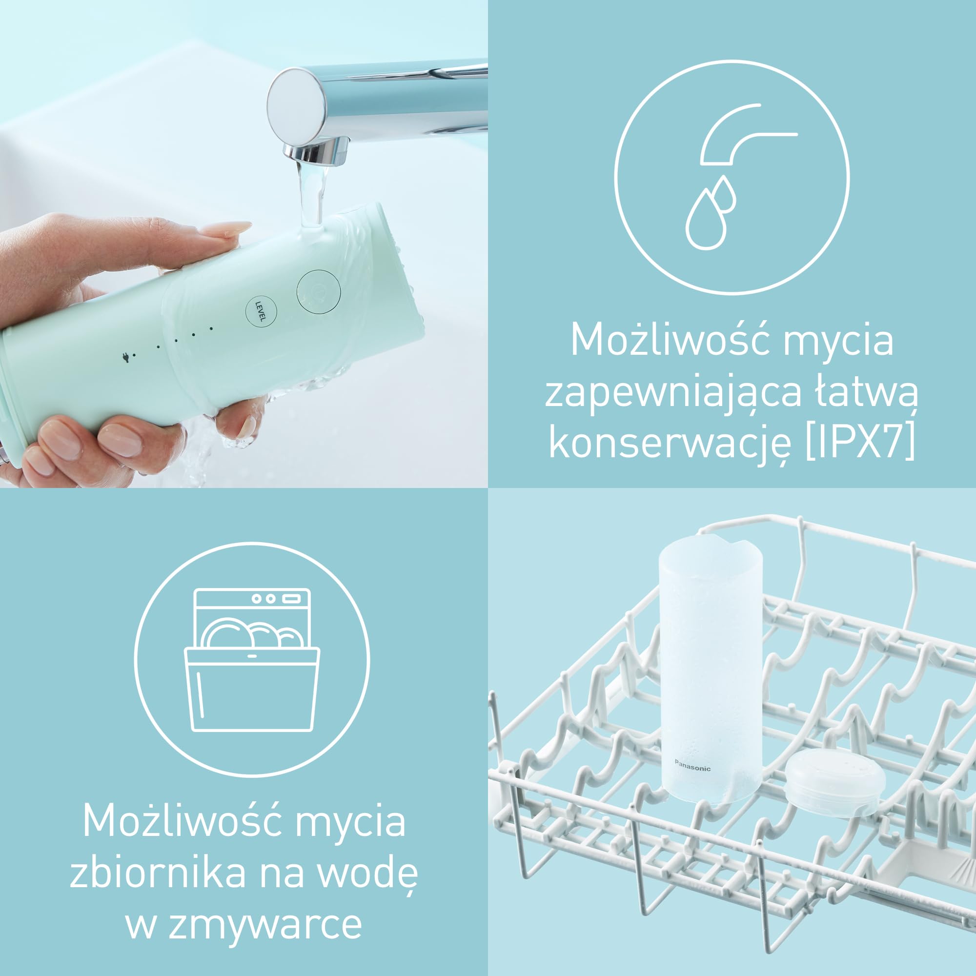Panasonic EW-DJ4B-G podróżny prysznic do ust, z technologią ultradźwiękową, zbiornik na wodę 150 ml, szybkie ładowanie w ciągu 1 godziny
