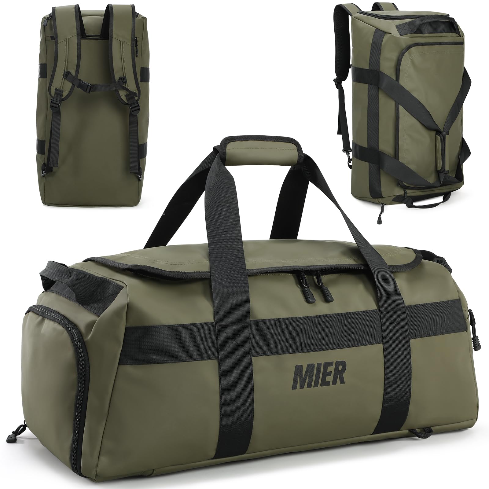 MIER Sporttasche 60L, Reisetasche Rucksack, Schuhfach, Weekender, Grün | 60L Stauraum für Wochenendtrip, Training und Fußball, Kleidung, Schuhe und Zubehör getrennt packen