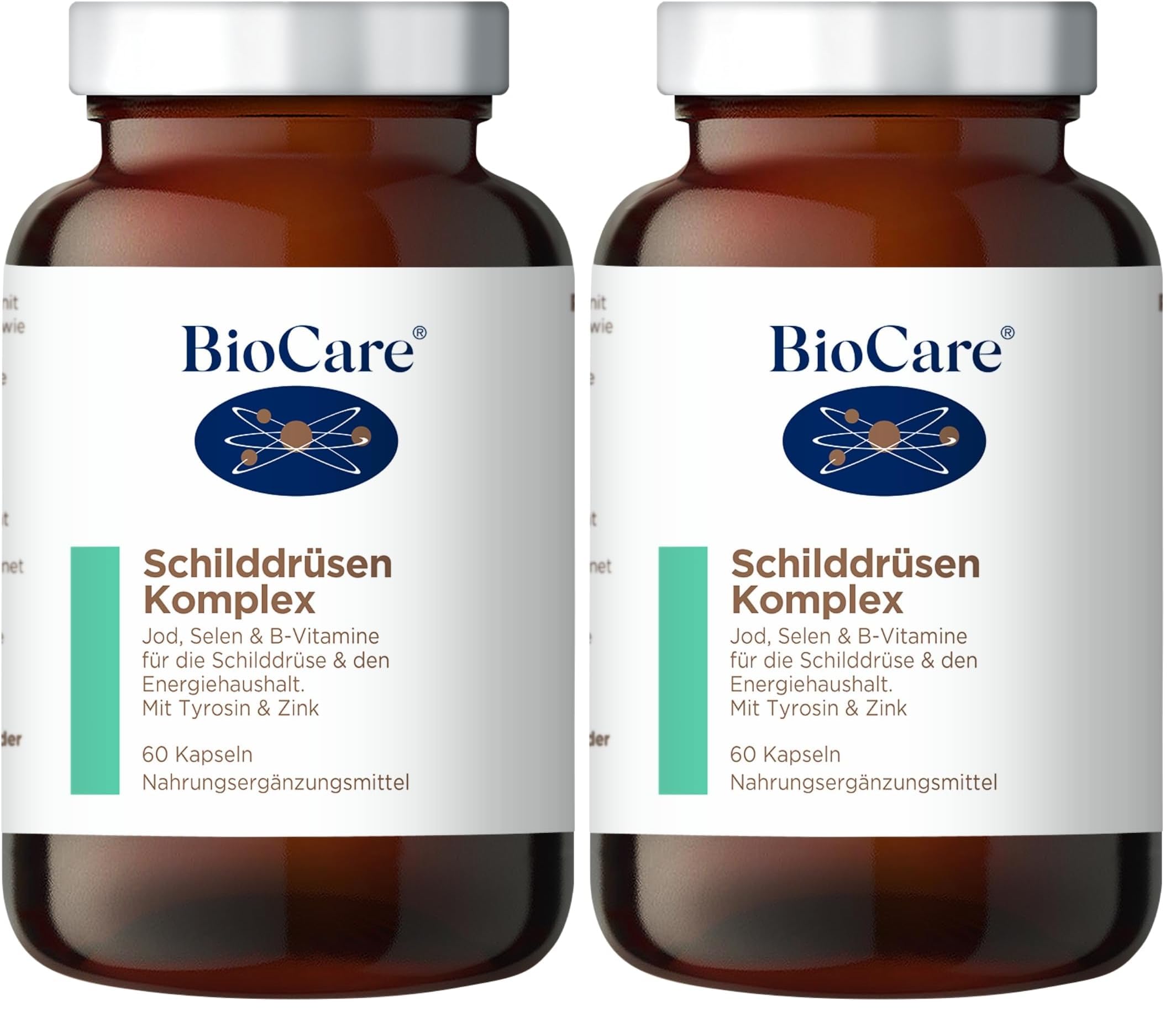 BioCare Thyroid Complex - Jod, Selen, Vitamine B2 & B3 für Schilddrüsenunterstützung und Energie - Mit Zink & Tyrosin- 60 Kapseln (Packung mit 2)