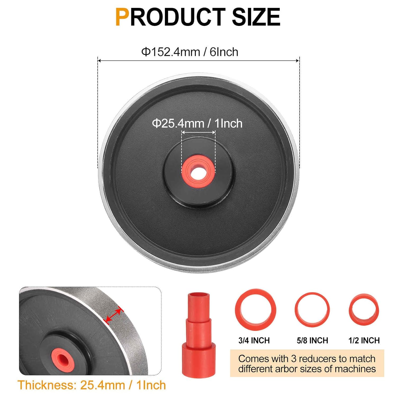 HARFINGTON Diamond Lapidary Wheel 6 Inch x 1 Inch with 1" Arbor Hole 240 Grit Jewelry Grinding Wheels with Reducers, for Stone, Marble, Gem, Glass, Ceramics, Crystal, Cemented Carbide, Steel