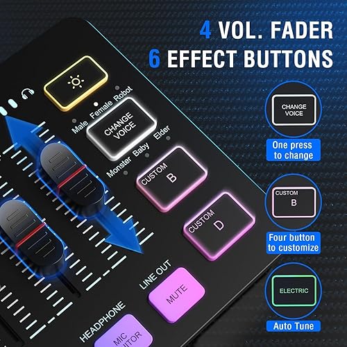 Miniatura 5 de FIFINE Paquete de mezclador de audio para juegos con micrófono de transmisión de computadora, juego de mezclador RGB de 4 canales con interfaz XLR,
