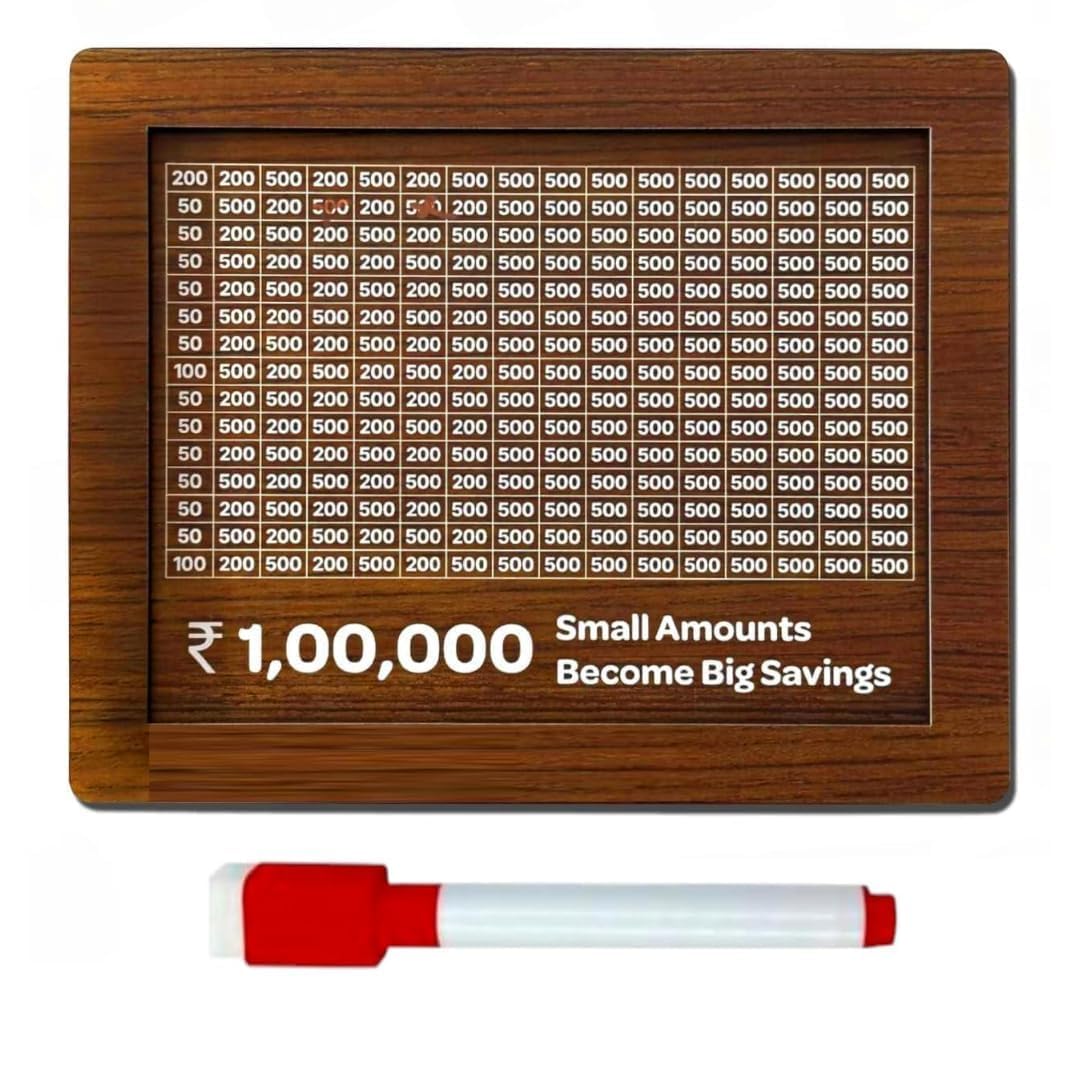 1lakh Saving Box Wooden Savings Challenge Board with Marker