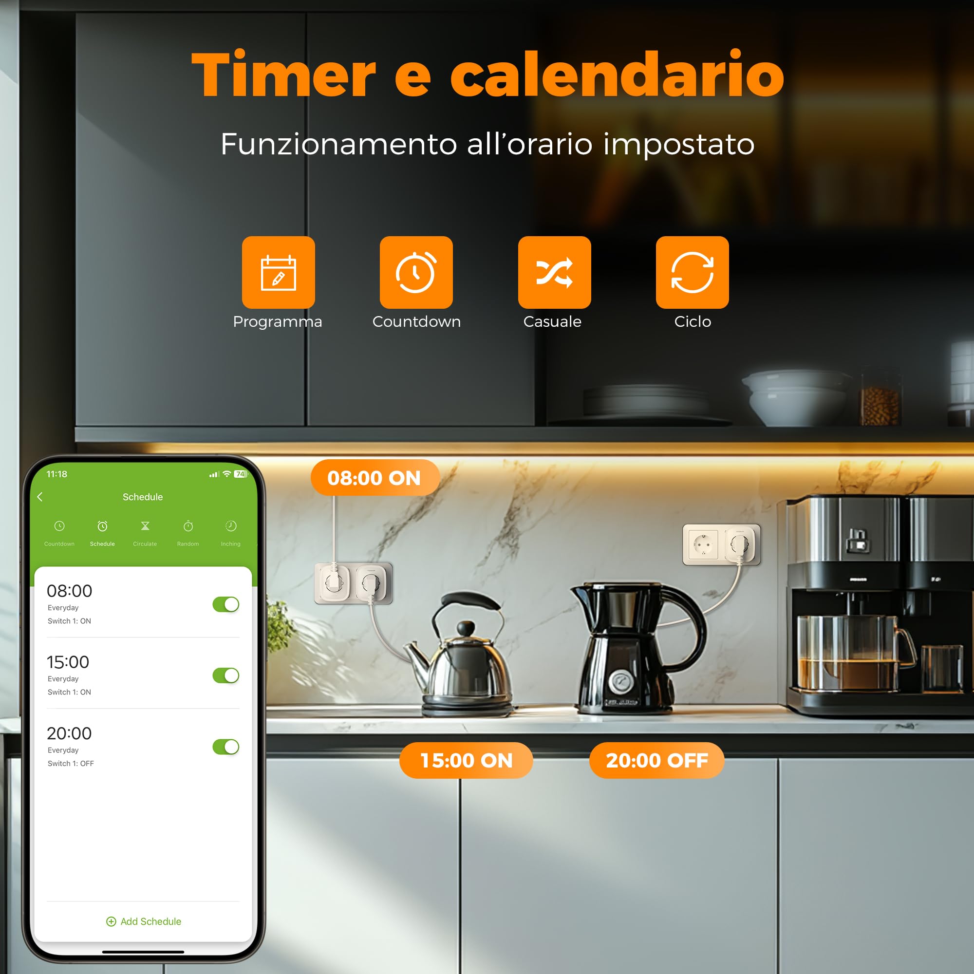 TESSAN Confezione da 2 Presa WiFi Smart Life, Timer Presa Elettrica Intelligente Alexa, Smart Plug Presa con Interruttore, Monitoraggio Consumi, Controllo Vocale, Compatibile con Alexa, Google Home