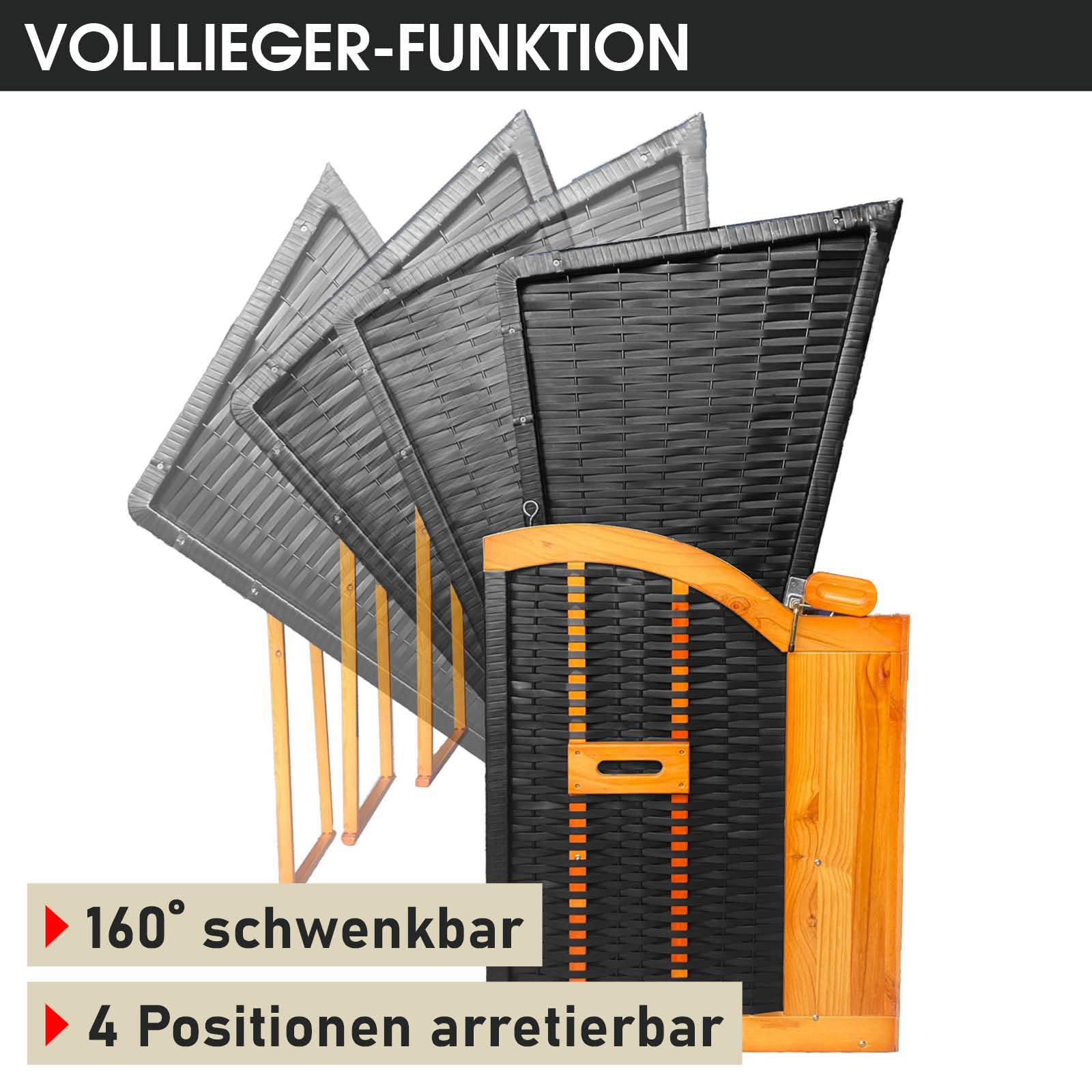 BRAST® Strandkorb Ostsee 3-Sitzer XL für 2-3 Personen | 155cm breit | 2 Designs | Tragkraft bis zu 500kg | verstellbare Rückenlehne | Blau/Weiß gestreift