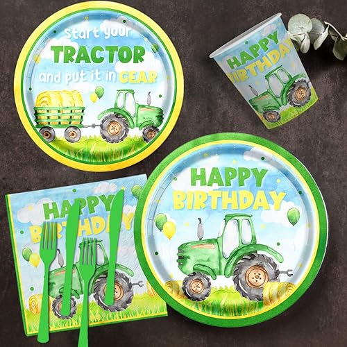 Miniatura 5 de Suministros para fiesta de cumpleaños de tractor, decoraciones de cumpleaños de tractor de granja, incluyendo platos de cumpleaños de tractor de