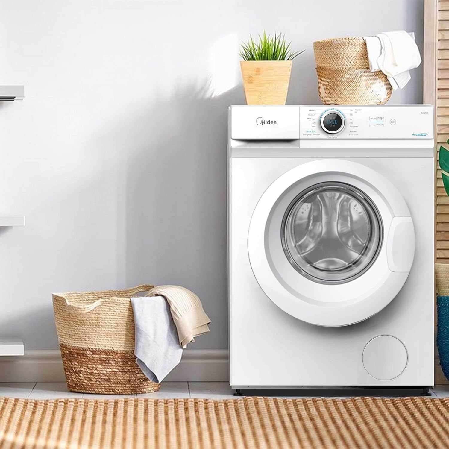 Midea Lavadora Carga Frontal 6kg de 1000 rpm y panel digital - Lavadoras con 15 Programas + Diseño Superior Ultra Slim - Maquina de Lavado de Libre Instalación - Lavado Rápido y Modo Eco