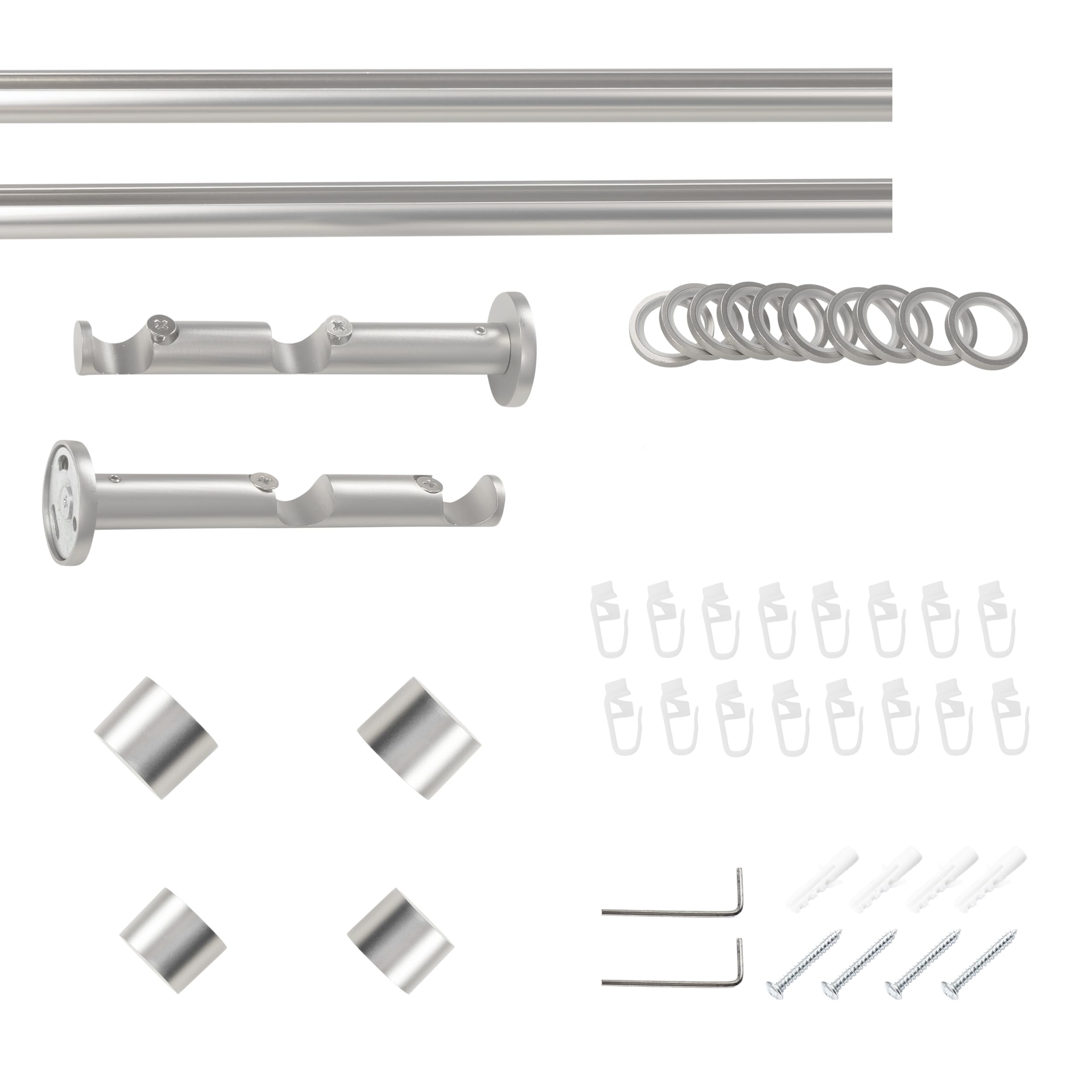 SN Deco Innenlauf-Gardinenstangen-Set Brest, 19 mm, 2-läufig, Stahl, Komplett-Set mit Gleitern, Doppelträger, 180 cm, chrom matt