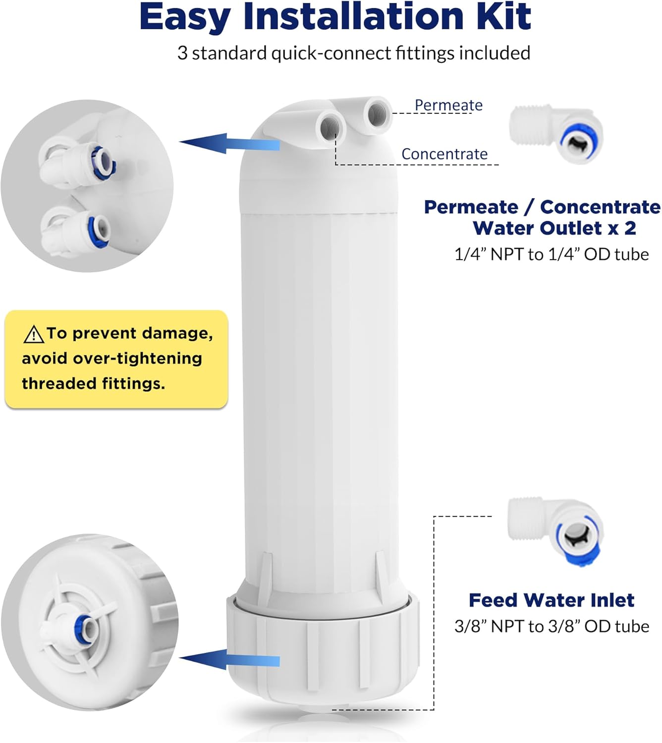 Membrane Solutions 400 GPD RO Membrane, Reverse Osmosis Membrane with Membrane Housing, 1/4" Quick-Connect Fittings, Check Valve, Replacement for Under Sink Home Drinking RO Water Filter System