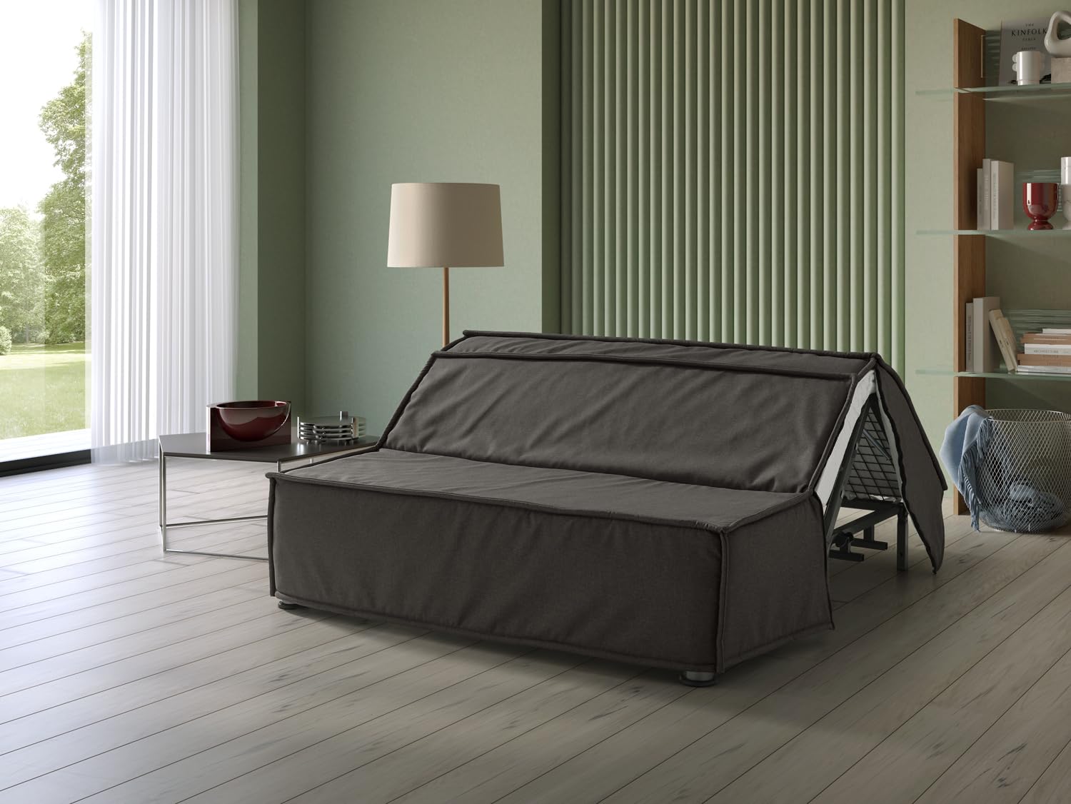 EVERGREENWEB Divano Letto 3 Posti con Materasso Matrimoniale 160x190 Ortopedico Prontoletto RICHIUDIBILE con Rivestimento SFODERABILE e Lavabile, Coppia Cuscini SUPERSOFT Abbinati, Grigio Scuro, ELLEN