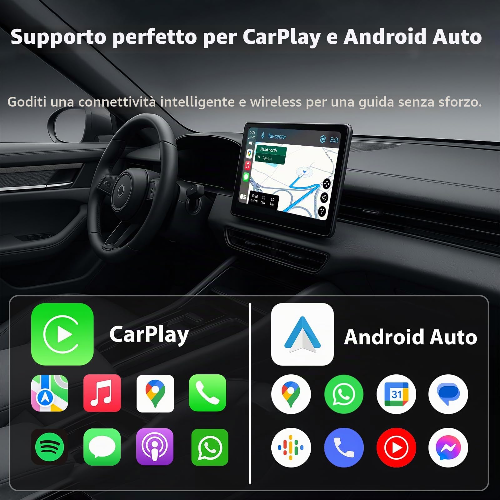 Sunweyer CarPlay wireless a forma di T e adattatore automatico Android: aggiornamento cablato a wireless, design compatto inferiore a 1 pollice per auto cablate di fabbrica, plug & play (T nero)