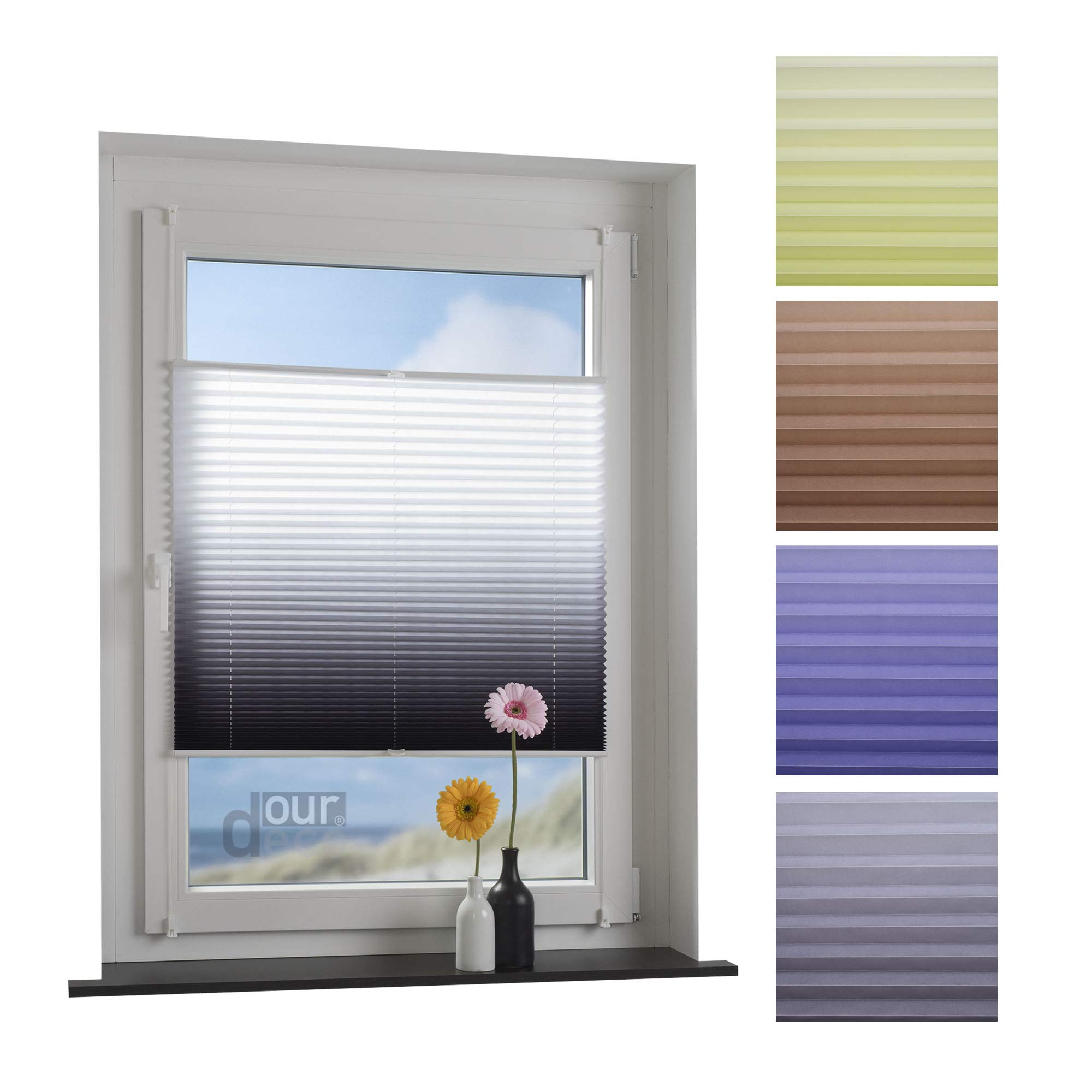 Plissee mit Farbverlauf / 100 x 130 cm weiß-grau/lichtdurchlässig, Blickdicht/Farben: Blau, Braun, Grün, Grau