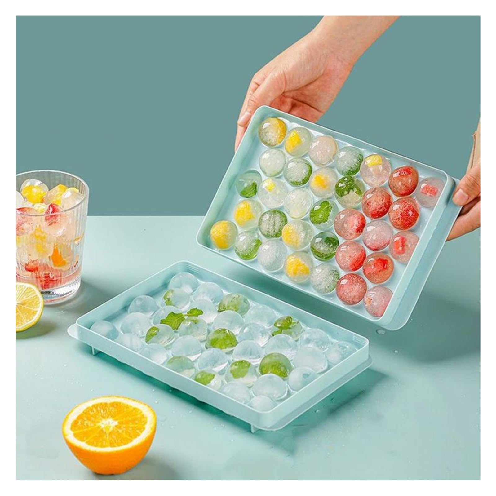 Vassoio per cubetti di Ghiaccio 33 Grid Ice Ball Maker con Coperchio Frigorifero Fai da Te Vassoio Rotondo 3D Utensili da Cucina (Color : Blue)