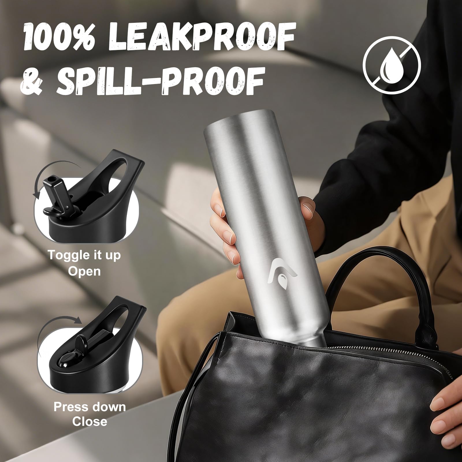 JAPORIA Borraccia Termica 750ml, Bottiglia con Cannuccia, senza BPA, Riutilizzabile, a Prova di Perdite, per Viaggio, Campeggio, Scuola, Gimnasio