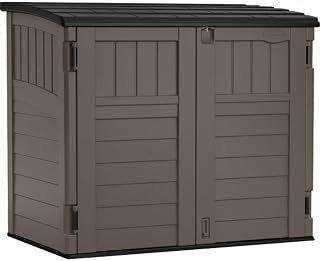 Suncast 4' x 2' Horizontal Storage Shed - Natural Wood-Like Outdoor Storage for Trash Cans and Yard Tools - All-Weather Resin Material, Hinged Lid Design and Reinforced Floor - Stoney Grey