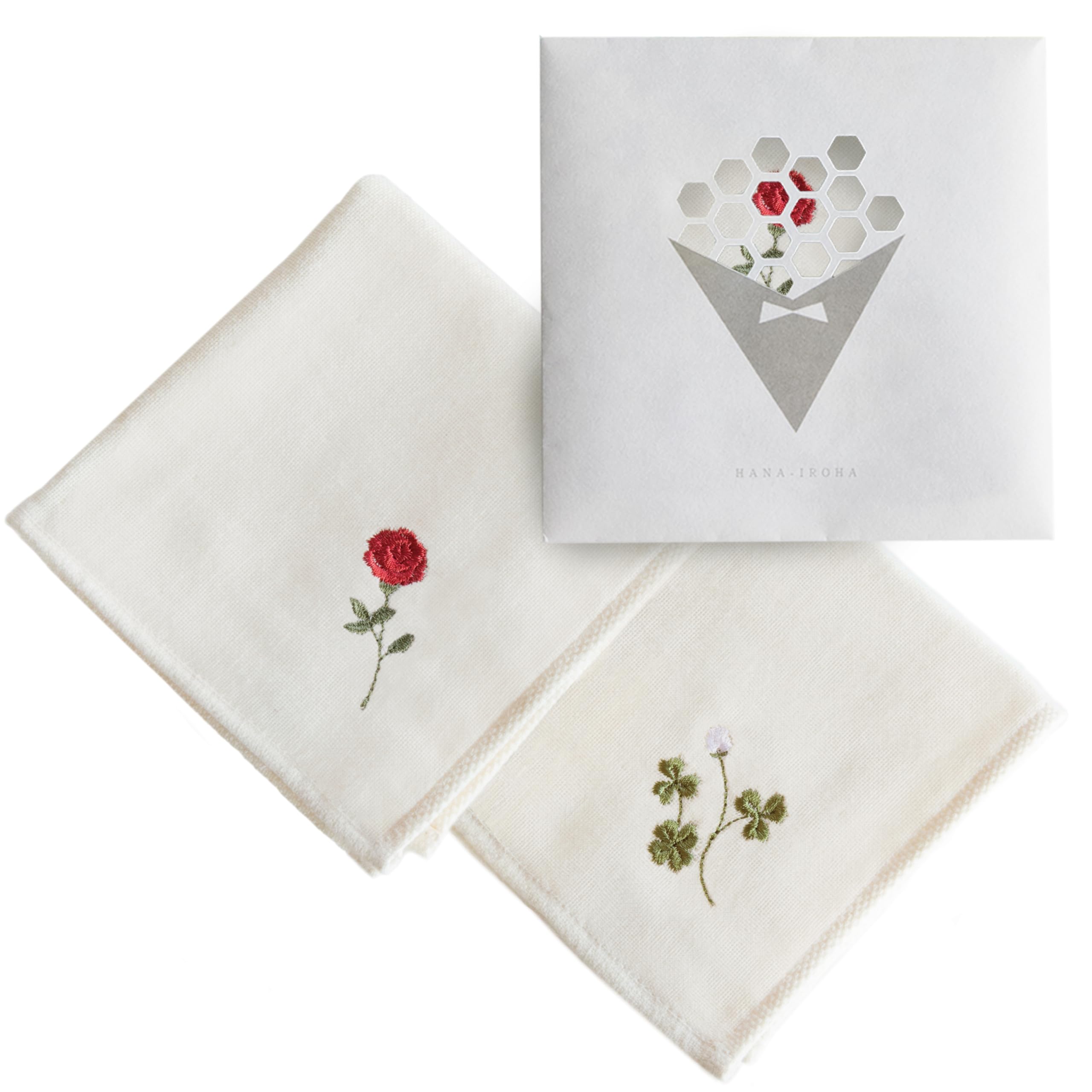 Imabari Towel Hanairo Stitch Cotton Handkerchief 10x10in Rose Clover Japan
