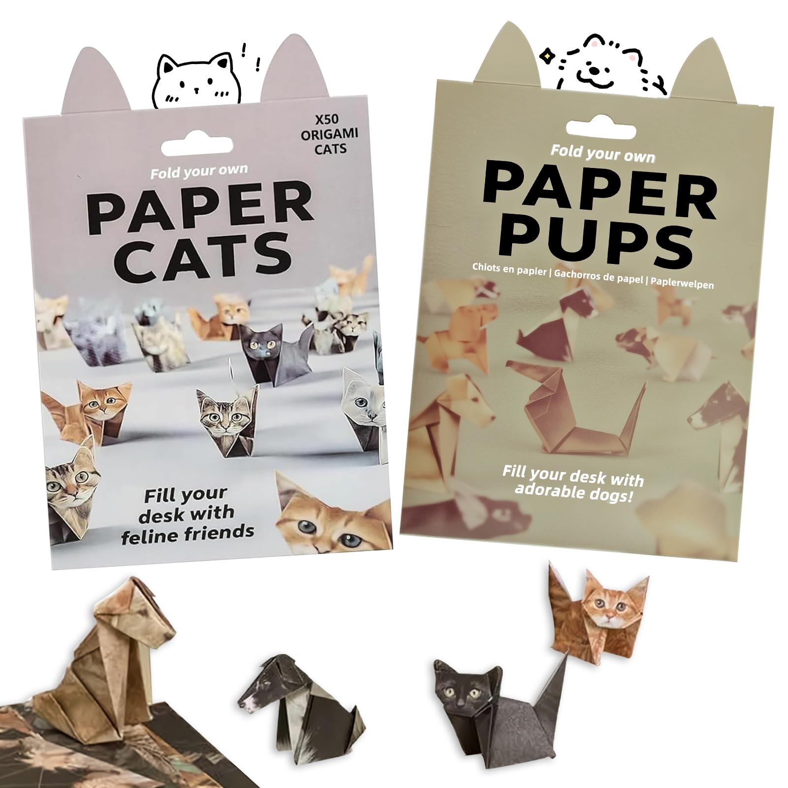 Terilamy 100 PCS DIY Paper Cats Kit, DIY Paper Cats 3D Origami to Fold Cute Cat Figures, Creative Origami Animal Kit