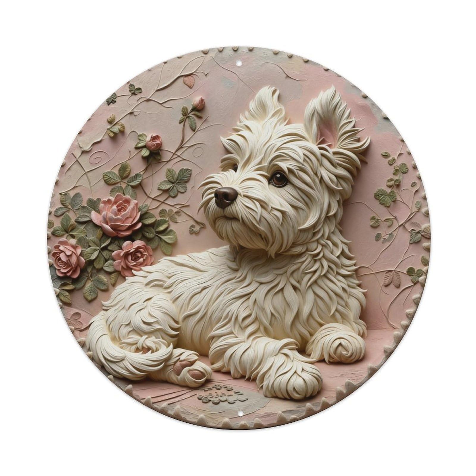 Zlatcbu Vintage West Highland Terrier Rose Portrait Metal Tin Sign Retro Wall Art Poster, Decor For Home Living Room Bar Cafe Garage, 8X8 Inch
