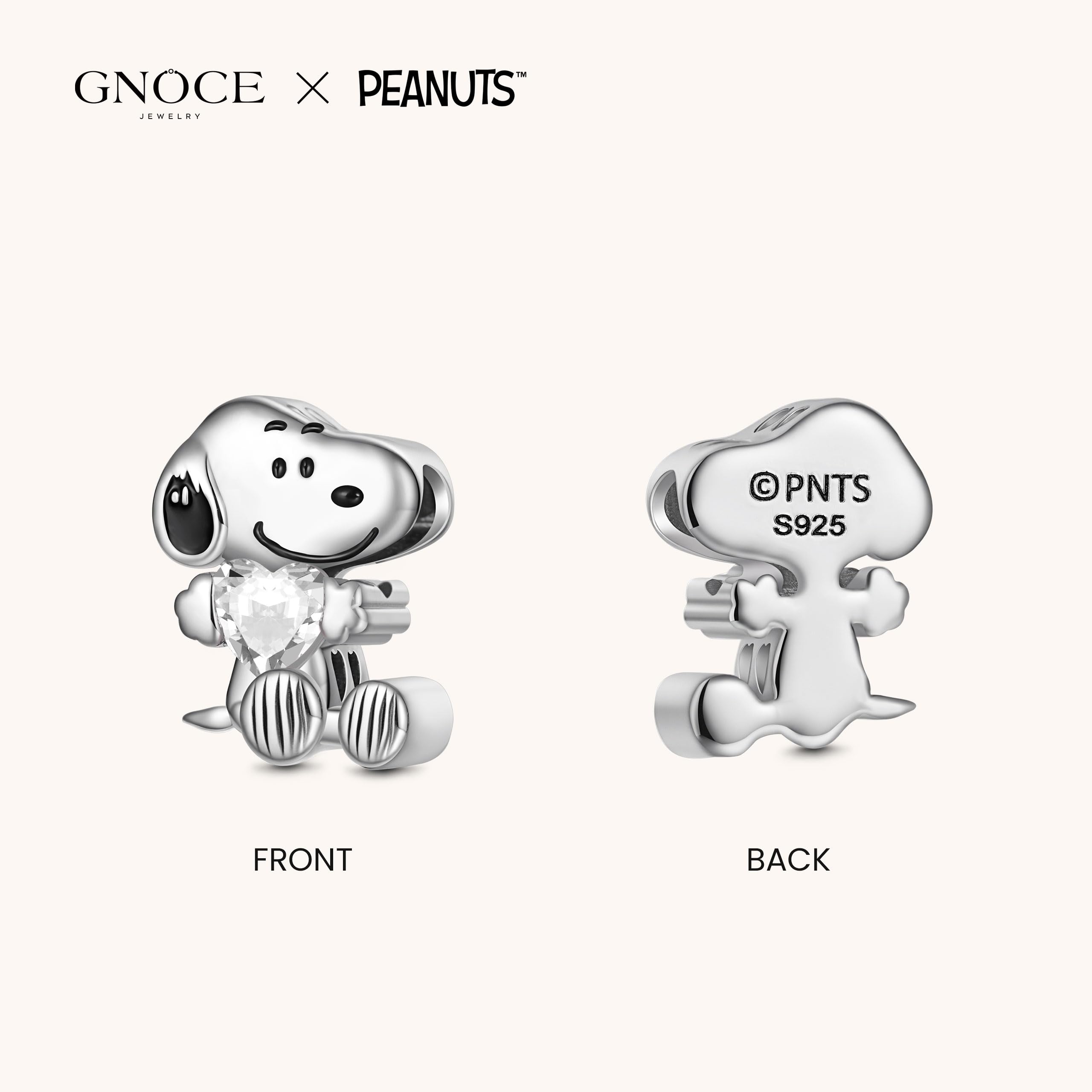 GNOCE Charm Perle Peanuts Snoopy Colgante De Plata De Ley 925 Con Piedra De Nacimiento Ideal Para Pulseras y Collares Ideal Como Regalo Para Mujeres