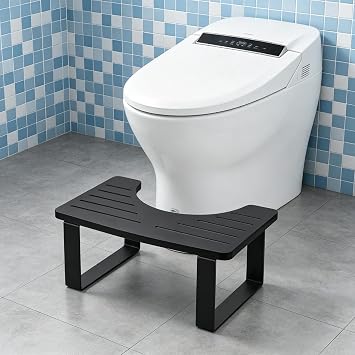 Bamboo Bathroom Toilet Potty Stool, Black | Squatty Stool for Adults, Foot Stool for Toilet, Portable Squatting Stool
