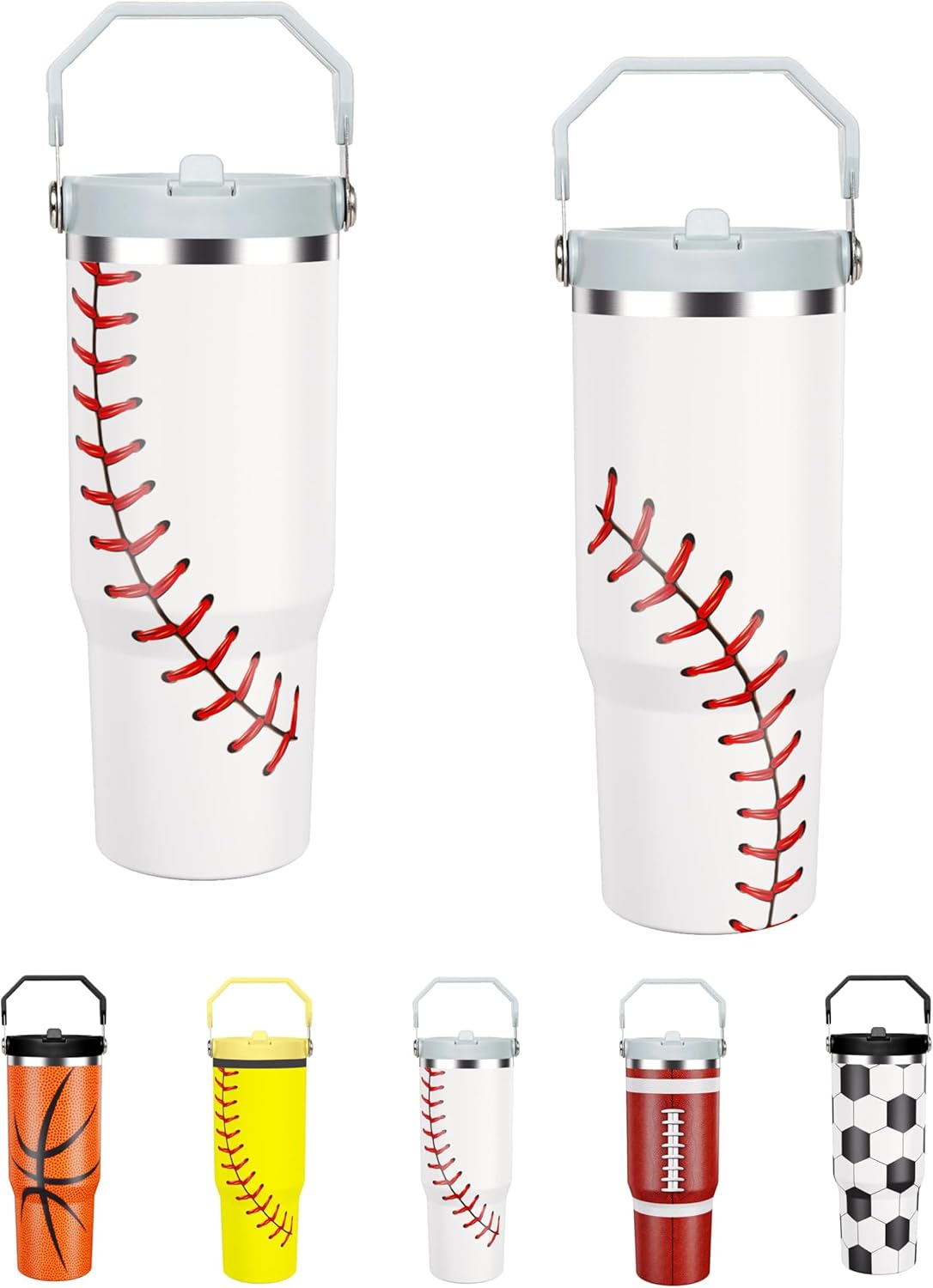 Softball Lover Gift 30 oz Flip Straw Tumbler with Top Handle Softball Pattern BPA-Free Leak Proof Stainless Steel Insulated Vacuum Flip Top Water Bottle for Sporting Working
