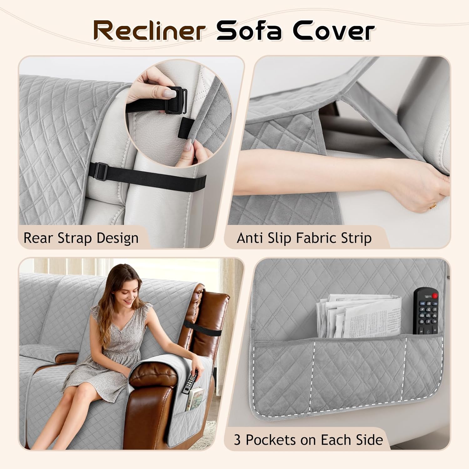 Arfntevss Waterproof Recliner Sectional Couch Covers for Reclining L Shape Sofa Cover Non Slip Washable L Shaped Slipcover Sets for Dog Furniture Protector (5 Seat with 2 Console Cover, Dove Gray)